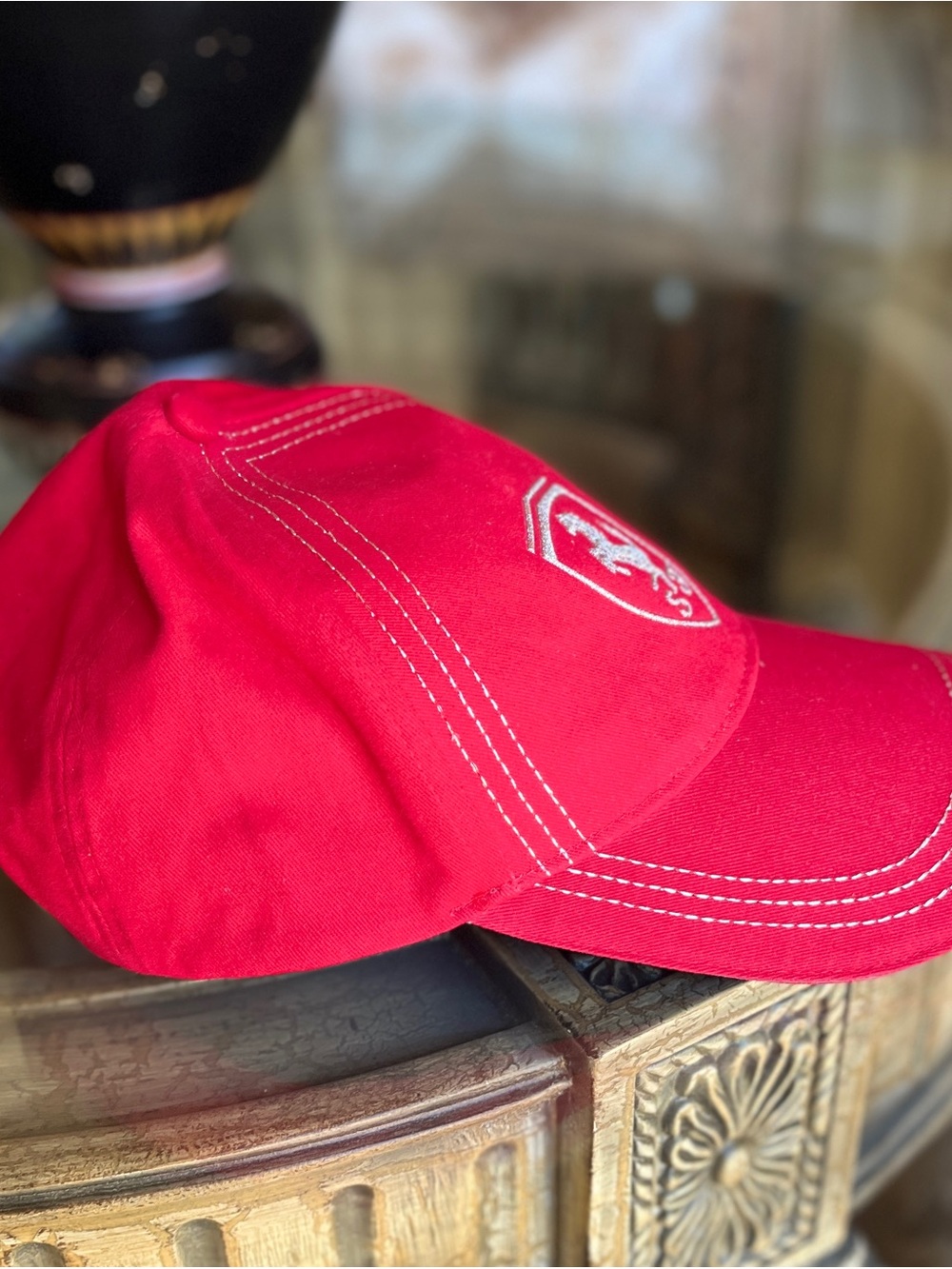Red Baseball Cap with Silver Embroidered Shield Logo - Picture 13 of 15